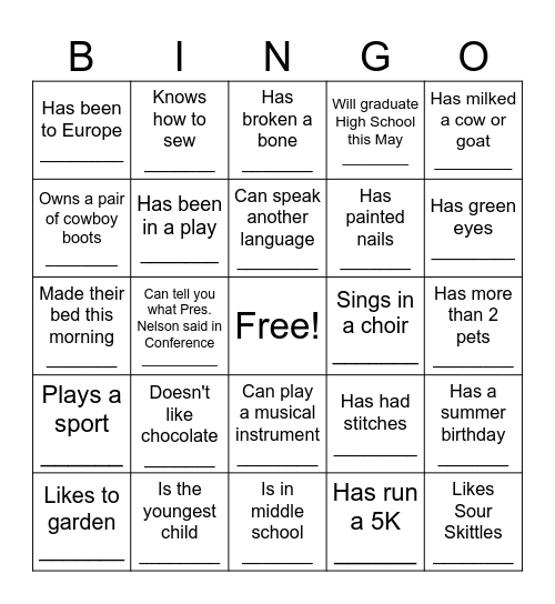 Get To Know You Bingo Card