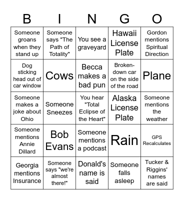 TOTAL ECLIPSE ROAD TRIP BINGO Card