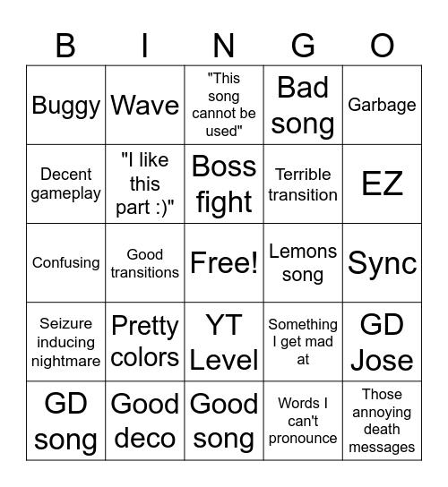 Recent Tab bingo Card