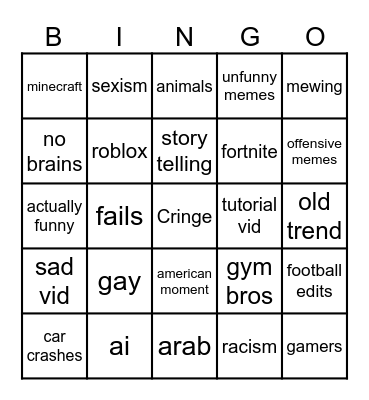 yt shorts Bingo Card