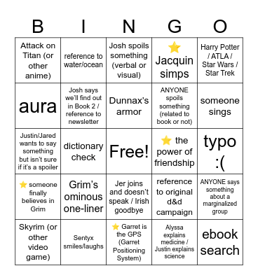 An Ocean of Others Ch 29 Bingo Card
