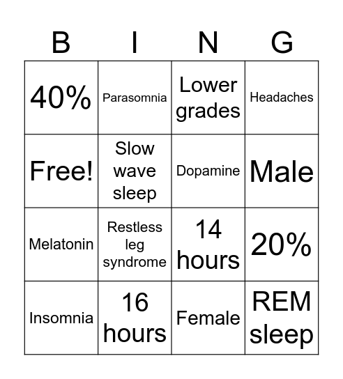 Sleep Bingo! Bingo Card