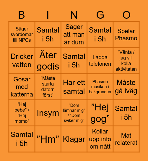 Liam Bingo Card