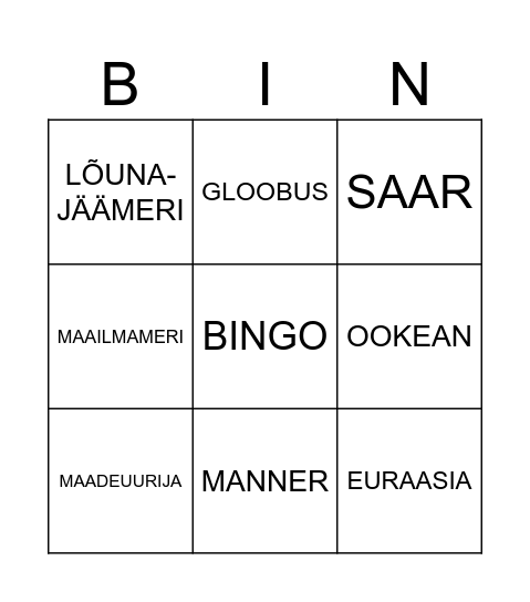 Seiklused merel Bingo Card