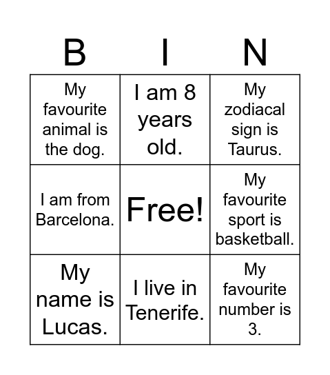 Wh questions Bingo Card