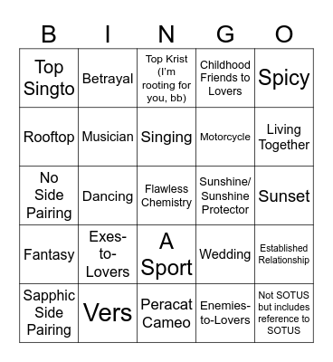 KristSingto Series Bingo Card