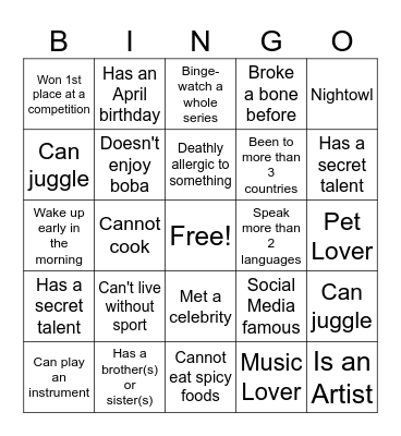 ABSA Boba Social Bingo Card