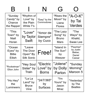 Rainy Sunday Bingo Card