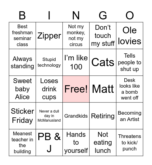 McManus Bingo Card