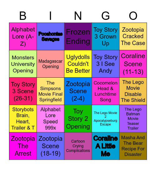 Alphabet Lore Movie Bingo Card