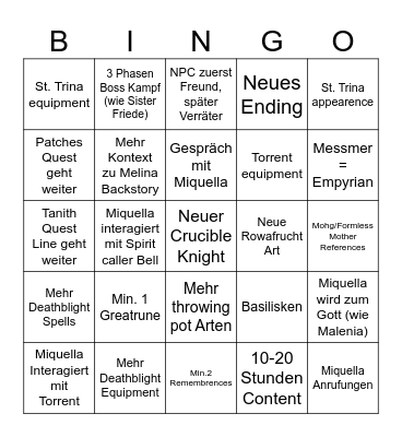 Elden Ring DLC Bingo Card