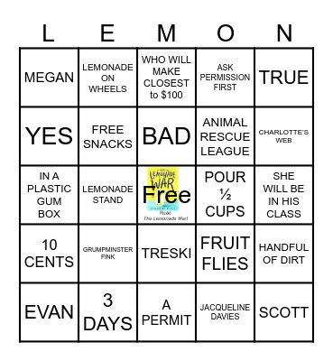 Lemonade War Bingo Card