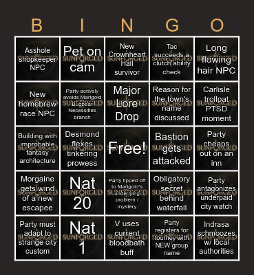 Sunforged Episode 24: Marigold Calling Bingo Card