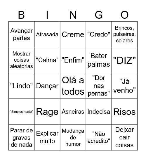 Lara Bingo Card
