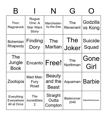 Movies from the Past 10 Years Bingo Card