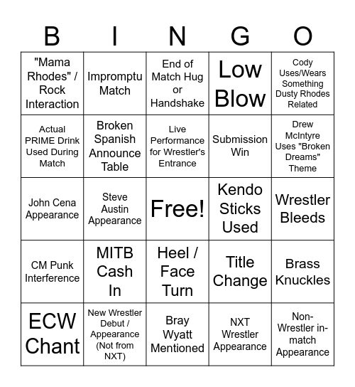 WM NIGHT 2... Yeet!! Bingo Card