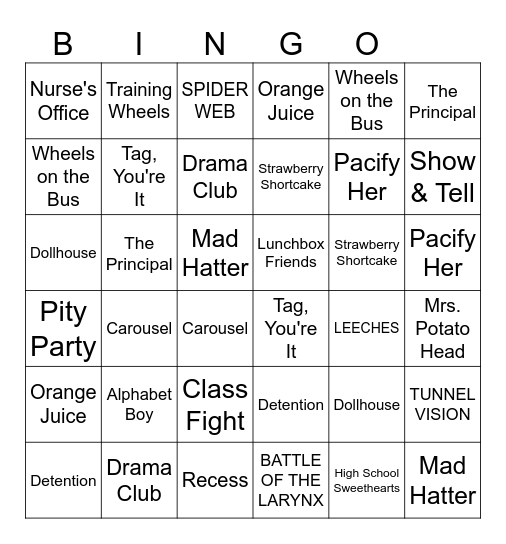 Melanie Martinez Bingo Card