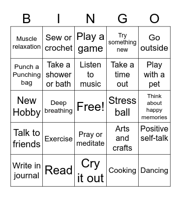 Coping Skills Bingo Card