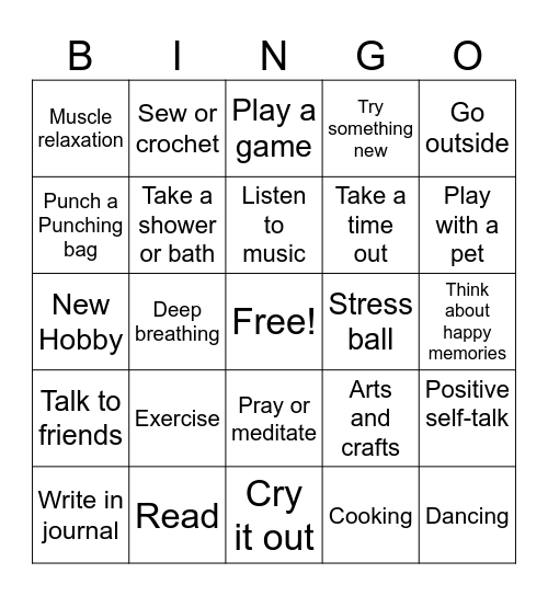 Coping Skills Bingo Card