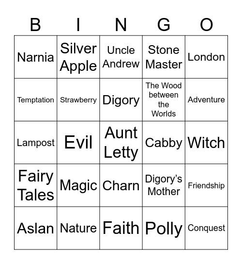 The Magician's Nephew Bingo Card