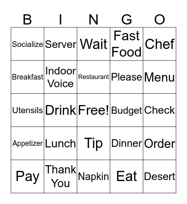 Restaurant BINGO Card