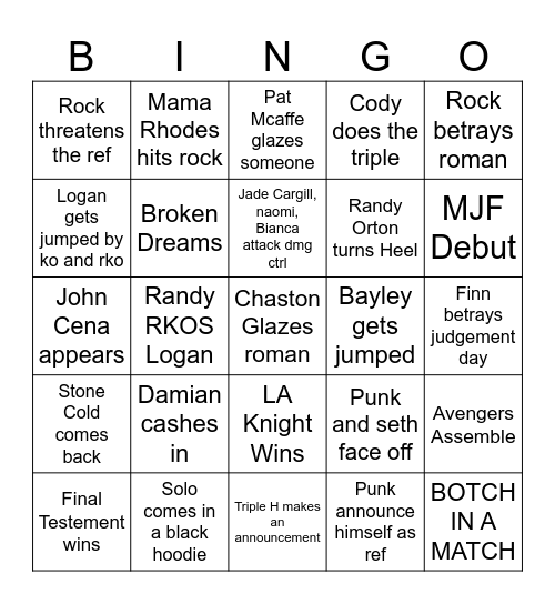 Mania Night 2 Bingo Card