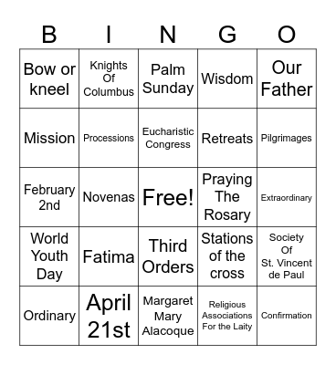 Devotions and Practices Bingo Card