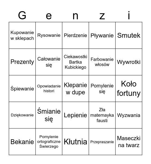 Biniendy o GenZie Bingo Card