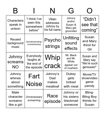 Johnny Test Bingo Card