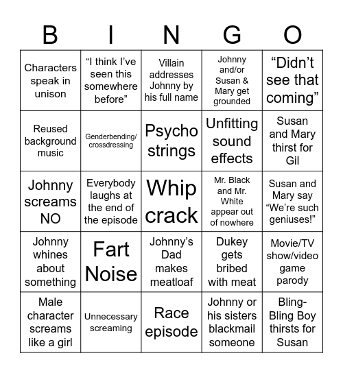 Johnny Test Bingo Card
