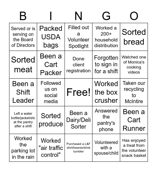VOLUNTEER BINGO - Find a person who has: Bingo Card
