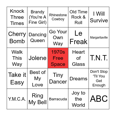 1970s Bingo Card