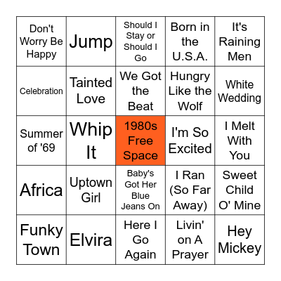 1980s Bingo Card