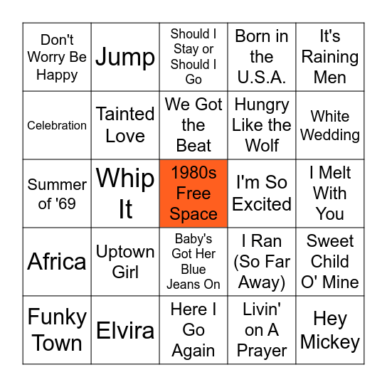 1980s Bingo Card