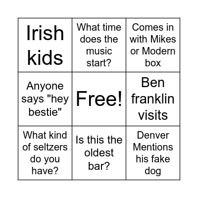 Bell in Hand Bingo Card