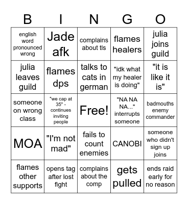 TLS Raid bingo Card