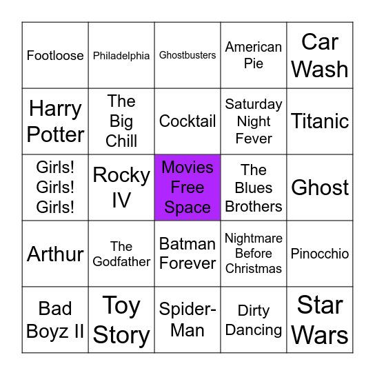 Movies Bingo Card