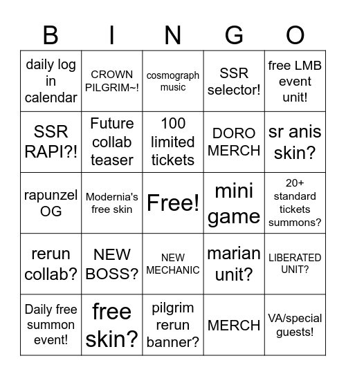 NIKKE LIVE STRIM 1.5 ANNI~! Bingo Card