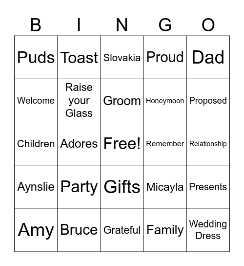 Wedding Bingo Card