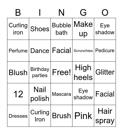 Girls Bingo Card