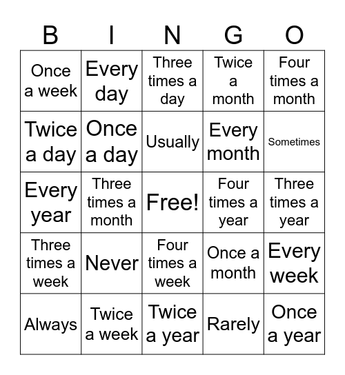 How often ? Bingo Card