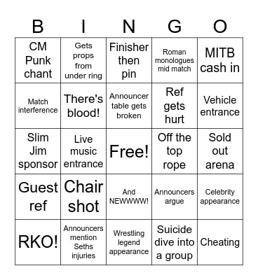 Wrestlemania XL Bingo Card
