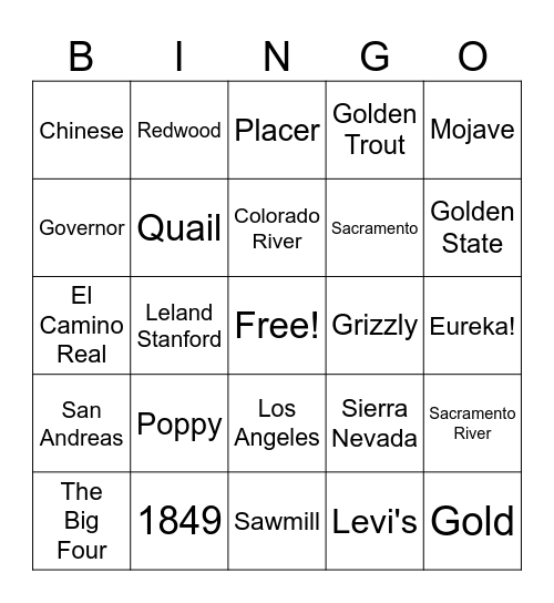 California History Bingo Card