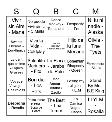 Bingo Musical Minifemini SQBC Bingo Card