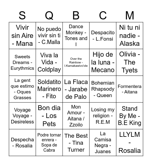Bingo Musical Minifemini SQBC Bingo Card
