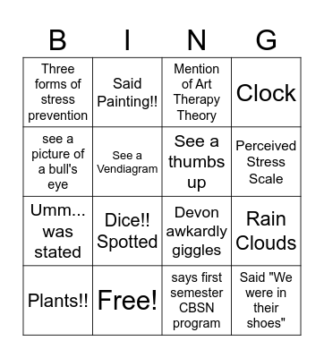 Paint Night Bingo Card