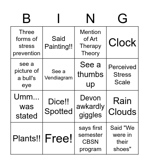 Paint Night Bingo Card