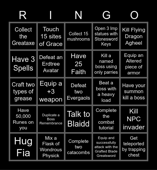Elden Ring Bingo Card