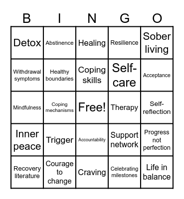 Mission Recovery Bingo Card