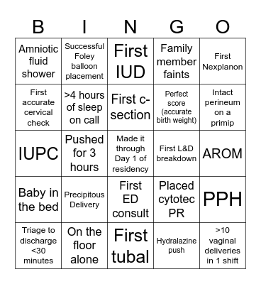 Intern Bingo Card